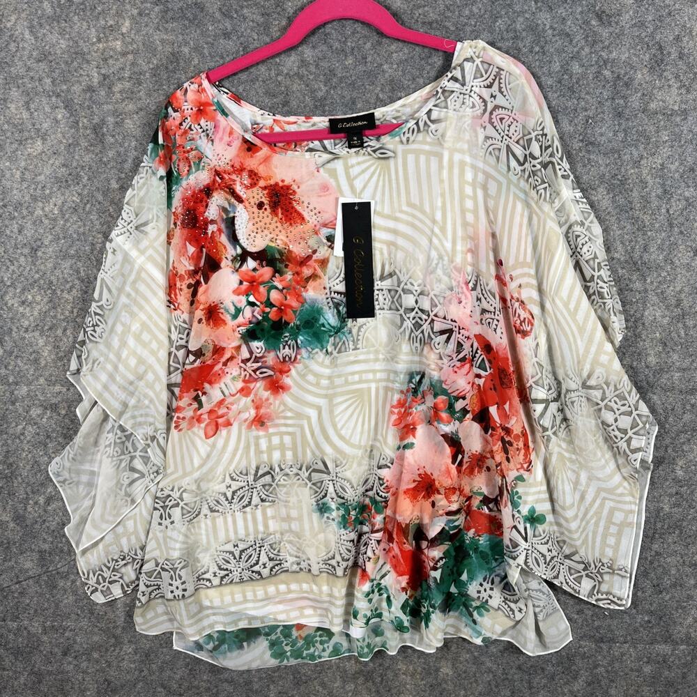 GC Collection‎ Size: XL Floral Studded Sleeveless Seminsheer Lined Blouse